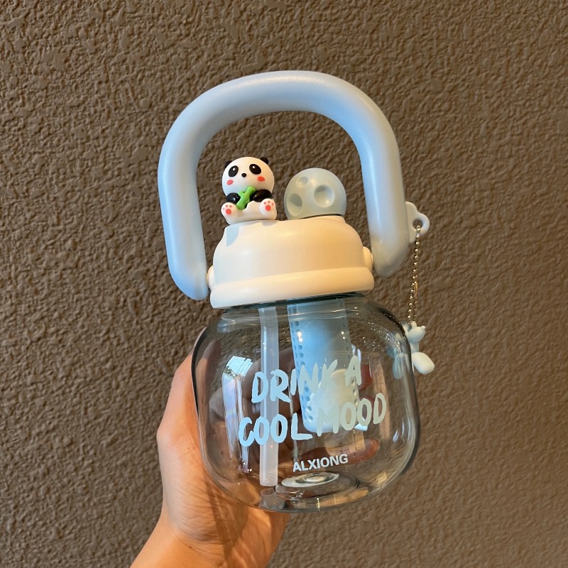 Bouteille d'eau portable à double goulot avec paille, jolie grande tasse, pratique pour les étudiants, en plastique, grande capacité