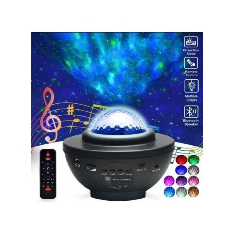 Projecteur d'étoiles noires avec télécommande pour chambre à coucher, projection de galaxie, projecteur de lumière nocturne 3-en-1 avec mouvement de nébuleuse LED et vagues de mer, haut-parleur de musique sans fil intégré pour salle de jeux adulte, cinéma