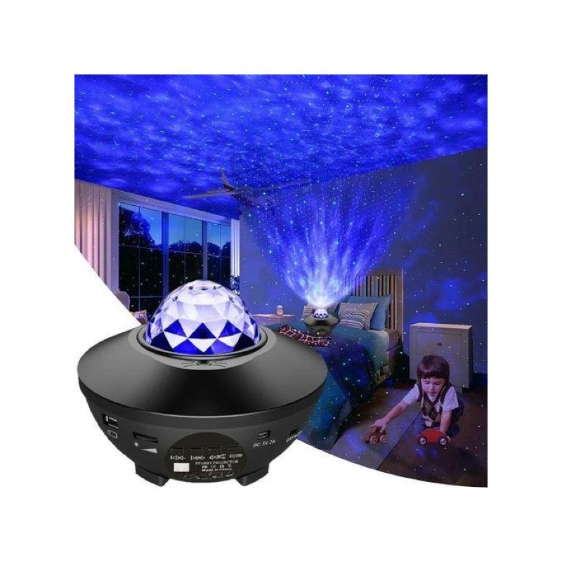 Projecteur d'étoiles noires avec télécommande pour chambre à coucher, projection de galaxie, projecteur de lumière nocturne 3-en-1 avec mouvement de nébuleuse LED et vagues de mer, haut-parleur de musique sans fil intégré pour salle de jeux adulte, cinéma