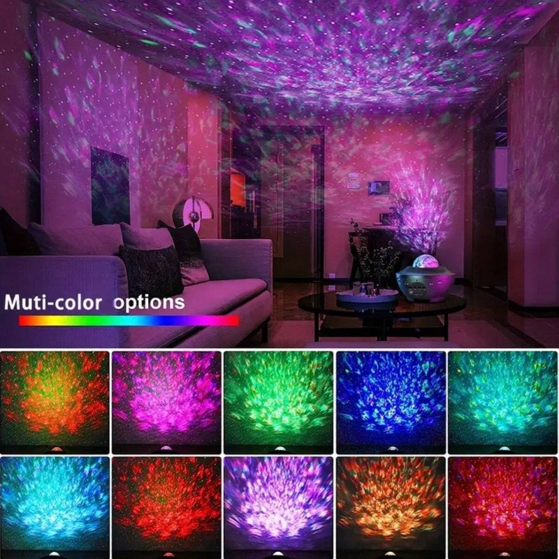 Projecteur d'étoiles noires avec télécommande pour chambre à coucher, projection de galaxie, projecteur de lumière nocturne 3-en-1 avec mouvement de nébuleuse LED et vagues de mer, haut-parleur de musique sans fil intégré pour salle de jeux adulte, cinéma