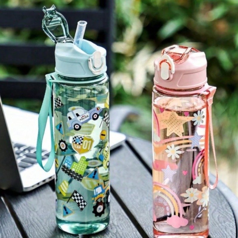 Bouteille d'eau pour enfants, dinosaure, arc-en-ciel, 1 pièce bouteille d'eau motif animal de bande dessinée mignon - 800 ml, tasse à paille, avec corde de levage, étanche, résistante aux chocs, portable - convient pour les voyages, les activités extérieu