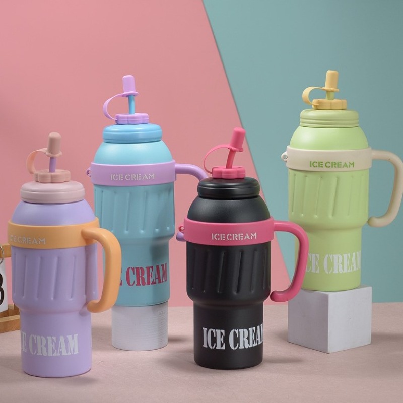 Tasse isotherme en acier inoxydable  à isolation de grande capacité avec paille