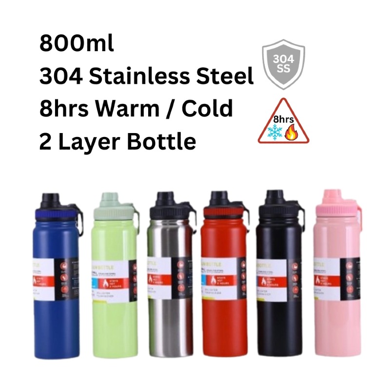 Bouteille d'eau isotherme en acier inoxydable 800ml pour café, thé, eau...