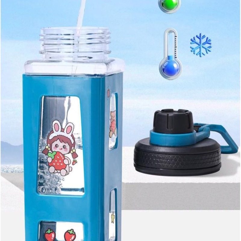 grandes bouteilles d'eau avec autocollants, esthétique, étanche, carrée