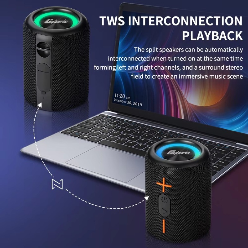 Haut-Parleur Bluetooth Portable Séparation Sans Fil Lumières Led Subwoofer Extérieur Étanche