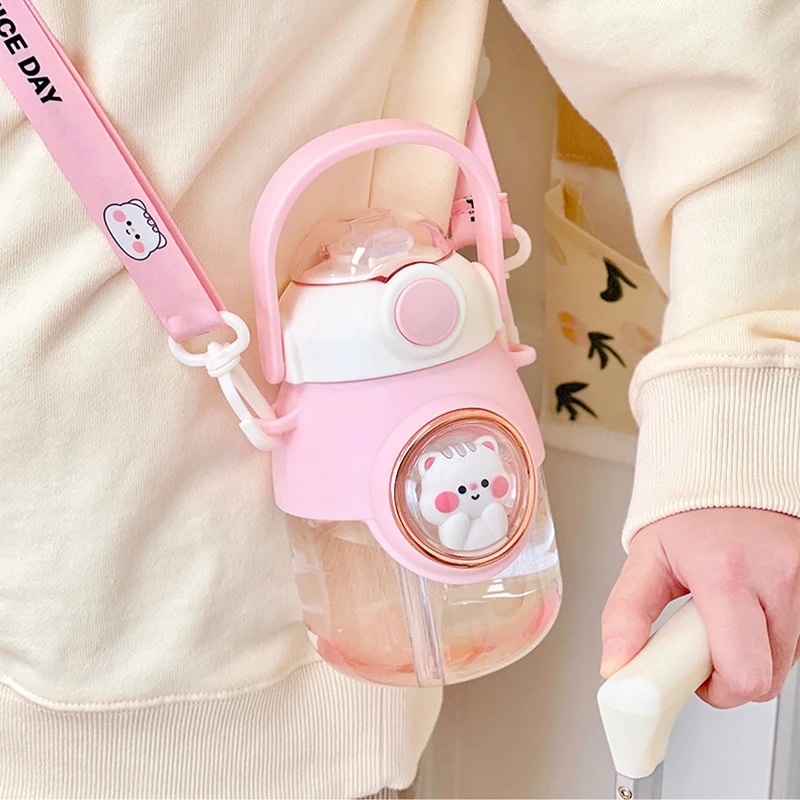 Bouteille avec sangle en paille pour enfants filles sans BPA 820ml Mignon 
