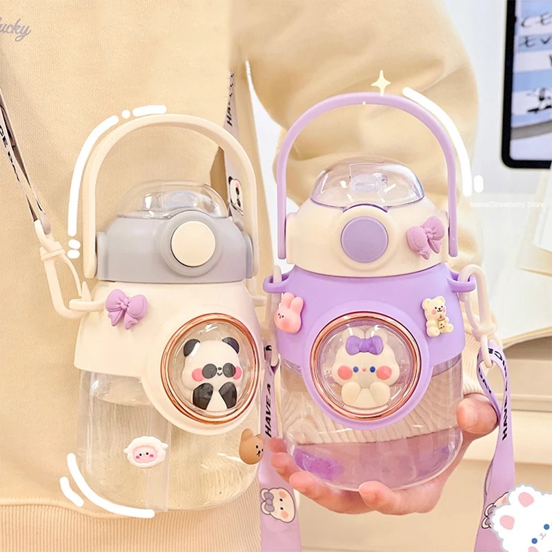 Bouteille avec sangle en paille pour enfants filles sans BPA 820ml Mignon 