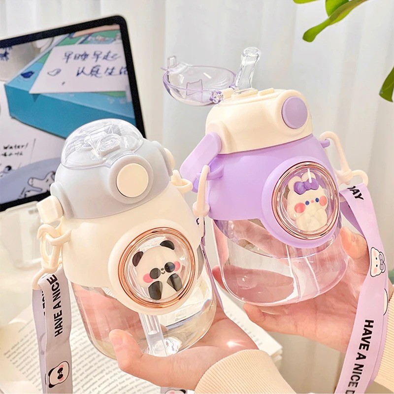Bouteille avec sangle en paille pour enfants filles sans BPA 820ml Mignon 
