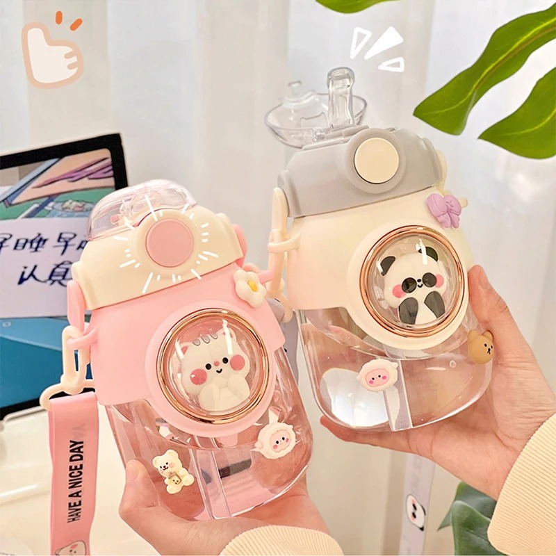 Bouteille avec sangle en paille pour enfants filles sans BPA 820ml Mignon 
