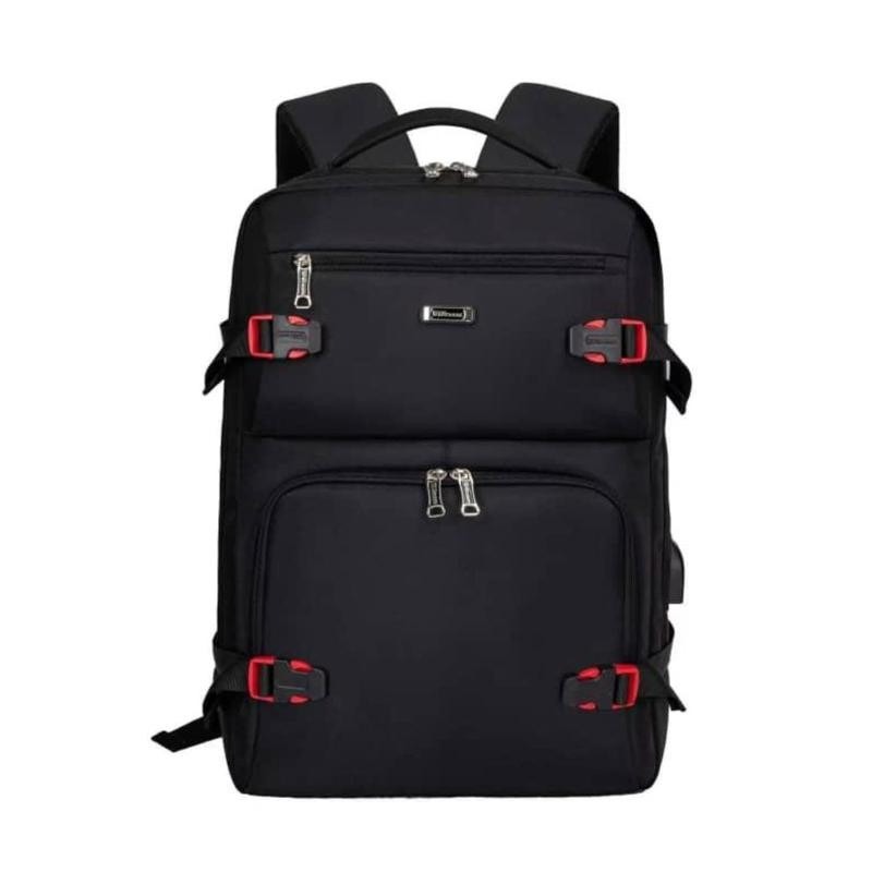 Sac à Dos Urbain Noir Élégant avec Boucles Rouges