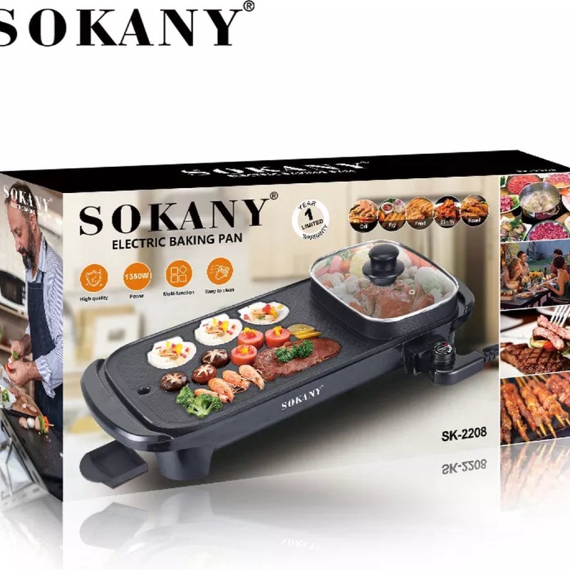 Poêle électrique multifonction SOKANY poêle chaude intérieure avec plaque de cuisson rectangulaire antiadhésive sans fumée