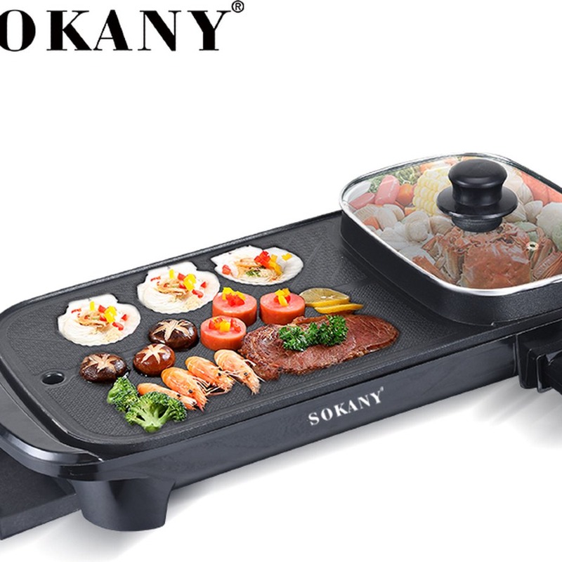 Poêle électrique multifonction SOKANY poêle chaude intérieure avec plaque de cuisson rectangulaire antiadhésive sans fumée