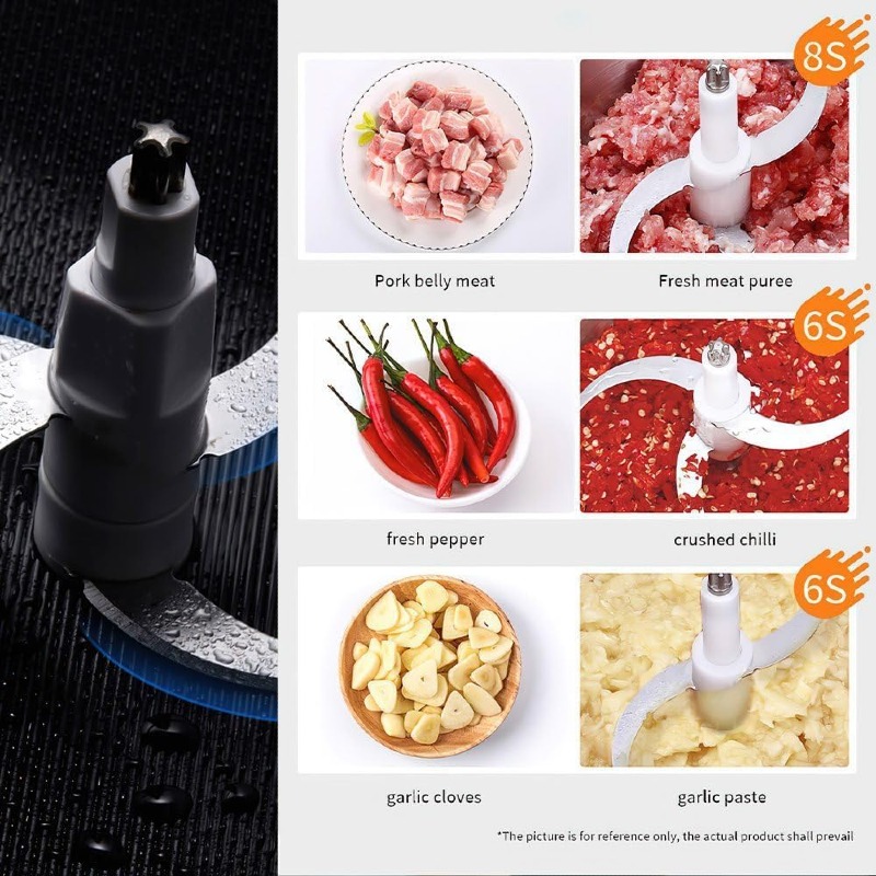 Hachoir Ail Electrique Multifonction  Litres avec 3 vitesses et 4 lames en acier inoxydable