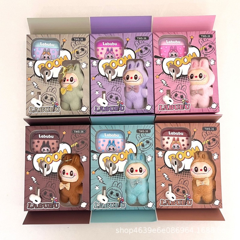 Kit Labubu en peluche / écouteurs / housse pour écouteurs