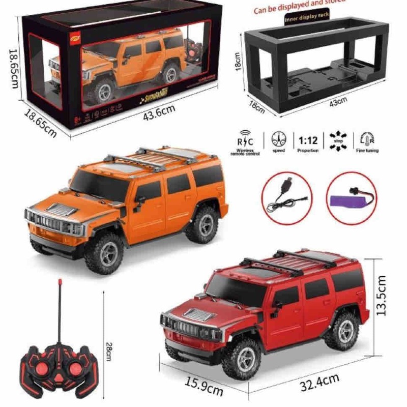 Voiture Télécommandée 1:12 SUV Simulation – Modèle Hummer Rechargeable avec Lumières LED et Télécommande 2.4GHz