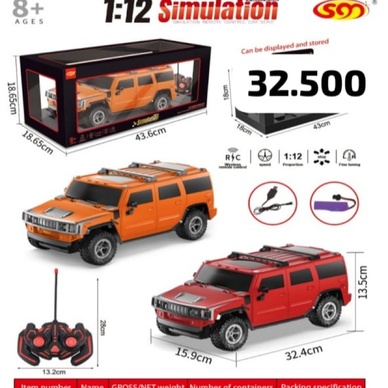 Voiture Télécommandée 1:12 SUV Simulation – Modèle Hummer Rechargeable avec Lumières LED et Télécommande 2.4GHz