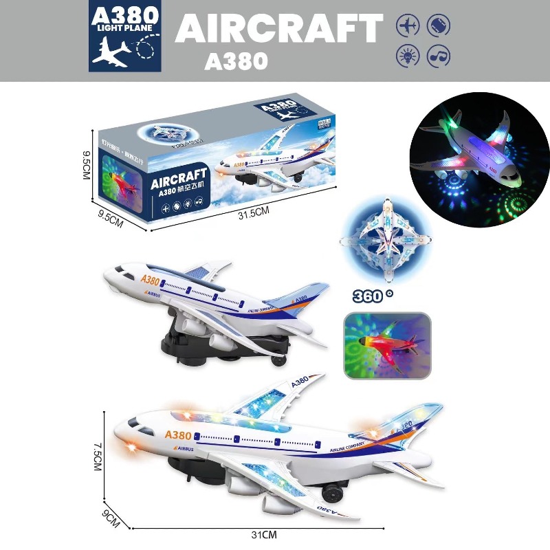 Avion Jouet Électrique A380 Space Shuttle – Lumières LED, Musique et Rotation 360°