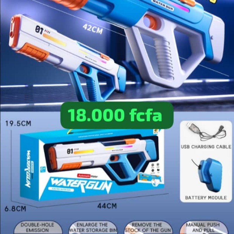 Pistolet à eau électrique rechargeable 300ml – Jet puissant 9 mètres pour batailles d’été