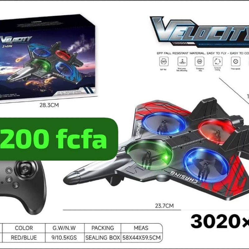 Drone avion Velocity LED 2.4GHz – Vol stable et facile à piloter pour enfants et débutants