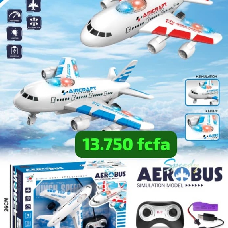 Avion télécommandé Aérobus | Jouet d’avion réaliste avec lumières LED et télécommande sans fil