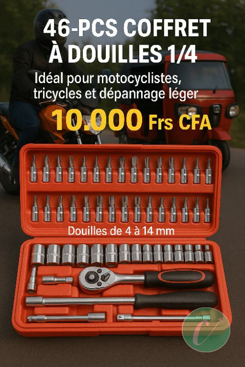 jeu de 46 pcs , douilles 1/4 chrome vanadium 