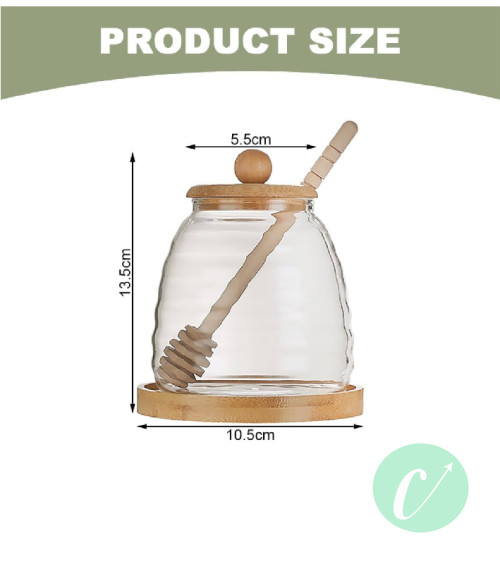 Bocal à Miel Dzmuero avec Cuillère & Couvercle en Bois – Élégance Naturelle pour Vos Douceurs !